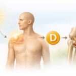 Ilustración sobre la relación entre la vitamina D, el sol y la salud ósea